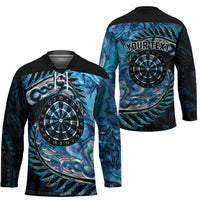 New Zealand Darts Personalised Hockey Jersey Aotearoa Silver Fern Blue Papua Shell Spirit - Polynesian Pride