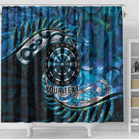 New Zealand Darts Personalised Shower Curtain Aotearoa Silver Fern Blue Papua Shell Spirit