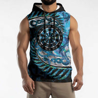 New Zealand Darts Personalised Sleeveless Hoodie Aotearoa Silver Fern Blue Papua Shell Spirit - Polynesian Pride
