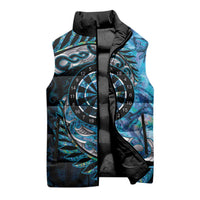 New Zealand Darts Personalised Sleeveless Puffer Jacket Aotearoa Silver Fern Blue Papua Shell Spirit - Polynesian Pride