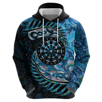 New Zealand Darts Personalised Zip Hoodie Aotearoa Silver Fern Blue Papua Shell Spirit