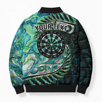 New Zealand Darts Personalised Bomber Puffer Jacket Aotearoa Silver Fern Green Papua Shell Spirit - Polynesian Pride