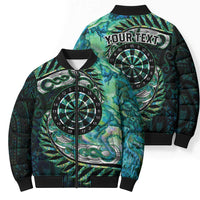 New Zealand Darts Personalised Bomber Puffer Jacket Aotearoa Silver Fern Green Papua Shell Spirit - Polynesian Pride