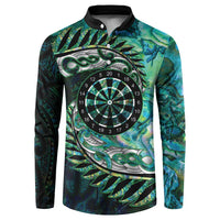New Zealand Darts Personalised Button Sweatshirt Aotearoa Silver Fern Green Papua Shell Spirit LT9 Green - Polynesian Pride