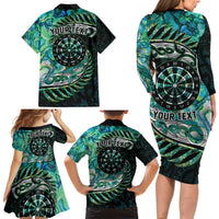 New Zealand Darts Personalised Family Matching Long Sleeve Bodycon Dress and Hawaiian Shirt Aotearoa Silver Fern Green Papua Shell Spirit