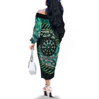 New Zealand Darts Personalised Family Matching Off The Shoulder Long Sleeve Dress and Hawaiian Shirt Aotearoa Silver Fern Green Papua Shell Spirit