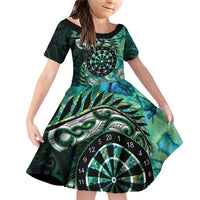 New Zealand Darts Personalised Family Matching Off Shoulder Short Dress and Hawaiian Shirt Aotearoa Silver Fern Green Papua Shell Spirit
