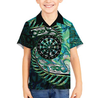 New Zealand Darts Personalised Family Matching Tank Maxi Dress and Hawaiian Shirt Aotearoa Silver Fern Green Papua Shell Spirit