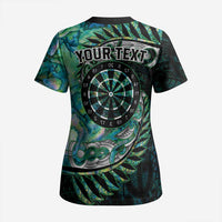 New Zealand Darts Personalised Scrub Top Aotearoa Silver Fern Green Papua Shell Spirit - Polynesian Pride