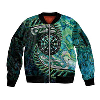New Zealand Darts Personalised Sleeve Zip Bomber Jacket Aotearoa Silver Fern Green Papua Shell Spirit