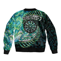 New Zealand Darts Personalised Sleeve Zip Bomber Jacket Aotearoa Silver Fern Green Papua Shell Spirit