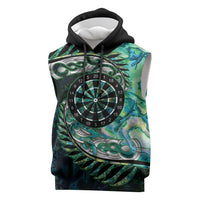 New Zealand Darts Personalised Sleeveless Hoodie Aotearoa Silver Fern Green Papua Shell Spirit - Polynesian Pride