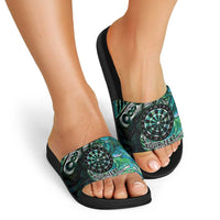 New Zealand Darts Personalised Slide Sandals Aotearoa Silver Fern Green Papua Shell Spirit - Polynesian Pride