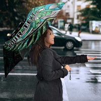 New Zealand Darts Personalised Umbrella Aotearoa Silver Fern Green Papua Shell Spirit - Polynesian Pride