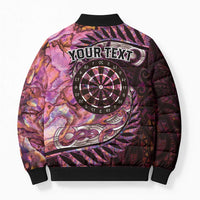 New Zealand Darts Personalised Bomber Puffer Jacket Aotearoa Silver Fern Pink Papua Shell Spirit - Polynesian Pride