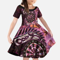 New Zealand Darts Personalised Family Matching Off The Shoulder Long Sleeve Dress and Hawaiian Shirt Aotearoa Silver Fern Pink Papua Shell Spirit