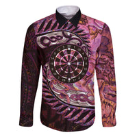 New Zealand Darts Personalised Family Matching Off The Shoulder Long Sleeve Dress and Hawaiian Shirt Aotearoa Silver Fern Pink Papua Shell Spirit