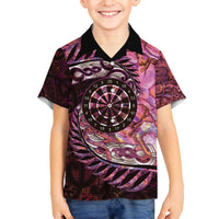 New Zealand Darts Personalised Family Matching Off The Shoulder Long Sleeve Dress and Hawaiian Shirt Aotearoa Silver Fern Pink Papua Shell Spirit