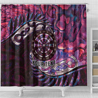 New Zealand Darts Personalised Shower Curtain Aotearoa Silver Fern Pink Papua Shell Spirit