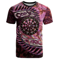 New Zealand Darts Personalised T Shirt Aotearoa Silver Fern Pink Papua Shell Spirit