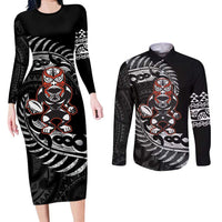 New Zealand Indigenous-Maori Rugby Custom Couples Matching Long Sleeve Bodycon Dress and Long Sleeve Button Shirt