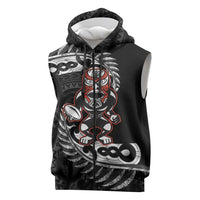 New Zealand Indigenous-Maori Rugby Custom Sleeveless Zip Hoodie LT9 Black - Polynesian Pride