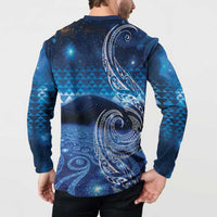 New Zealand Matariki Button Sweatshirt Taniko Aramoana With Koru Galaxy Sky Night