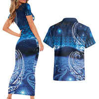 New Zealand Matariki Couples Matching Short Sleeve Bodycon Dress and Hawaiian Shirt Taniko Aramoana With Koru Galaxy Sky Night