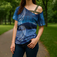 New Zealand Matariki Cross Shoulder Shirt Taniko Aramoana With Koru Galaxy Sky Night - Polynesian Pride