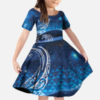 New Zealand Matariki Family Matching Off The Shoulder Long Sleeve Dress and Hawaiian Shirt Taniko Aramoana With Koru Galaxy Sky Night