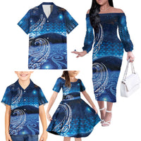 New Zealand Matariki Family Matching Off The Shoulder Long Sleeve Dress and Hawaiian Shirt Taniko Aramoana With Koru Galaxy Sky Night