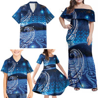 New Zealand Matariki Family Matching Off Shoulder Maxi Dress and Hawaiian Shirt Taniko Aramoana With Koru Galaxy Sky Night