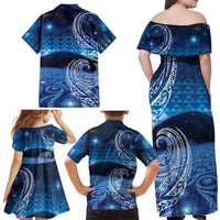 New Zealand Matariki Family Matching Off Shoulder Maxi Dress and Hawaiian Shirt Taniko Aramoana With Koru Galaxy Sky Night