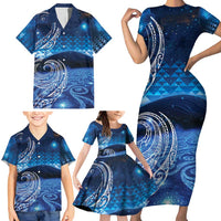 New Zealand Matariki Family Matching Short Sleeve Bodycon Dress and Hawaiian Shirt Taniko Aramoana With Koru Galaxy Sky Night