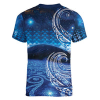 New Zealand Matariki Women V-Neck T-Shirt Taniko Aramoana With Koru Galaxy Sky Night