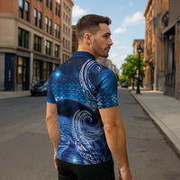 New Zealand Matariki Zipper Polo Shirt Taniko Aramoana With Koru Galaxy Sky Night - Polynesian Pride