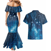 New Zealand Matariki Couples Matching Mermaid Dress and Hawaiian Shirt Taniko Aramoana With Maori Galaxy Sky Night