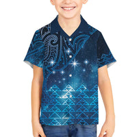 New Zealand Matariki Family Matching Off Shoulder Short Dress and Hawaiian Shirt Taniko Aramoana With Maori Galaxy Sky Night