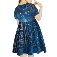 New Zealand Matariki Kid Short Sleeve Dress Taniko Aramoana With Maori Galaxy Sky Night