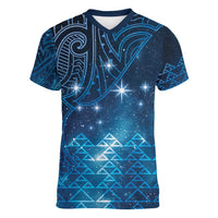 New Zealand Matariki Women V-Neck T-Shirt Taniko Aramoana With Maori Galaxy Sky Night
