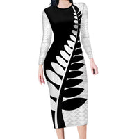 New Zealand Silver Fern Niho Taniwha Family Matching Long Sleeve Bodycon Dress and Hawaiian Shirt