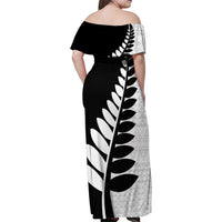 New Zealand Silver Fern Niho Taniwha Family Matching Off Shoulder Maxi Dress and Hawaiian Shirt