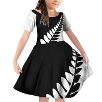 New Zealand Silver Fern Niho Taniwha Family Matching Off Shoulder Short Dress and Hawaiian Shirt