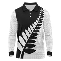 New Zealand Silver Fern Niho Taniwha Long Sleeve Polo Shirt LT9 Black - Polynesian Pride