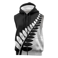 New Zealand Silver Fern Niho Taniwha Sleeveless Zip Hoodie LT9 Black - Polynesian Pride