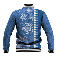 Blue Hibiscus Turle Baseball Jacket Hawaiian Style Tribal Tapa Pattern LT9 - Polynesian Pride
