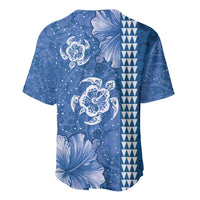 Blue Hibiscus Turle Baseball Jersey Hawaiian Style Tribal Tapa Pattern