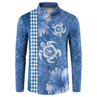 Blue Hibiscus Turle Button Sweatshirt Hawaiian Style Tribal Tapa Pattern LT9 Blue - Polynesian Pride