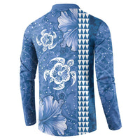 Blue Hibiscus Turle Button Sweatshirt Hawaiian Style Tribal Tapa Pattern LT9 - Polynesian Pride