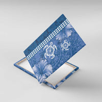 Blue Hibiscus Turle Canvas Wall Art Hawaiian Style Tribal Tapa Pattern LT9 With Frame Blue - Polynesian Pride